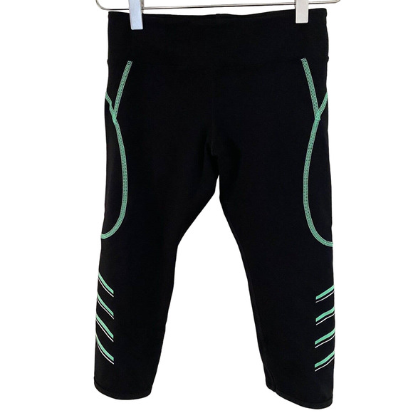 Uniquely Lorna Jane Women's Black & Green Cropped Workout Tights - Size XS - Picture 1 of 5